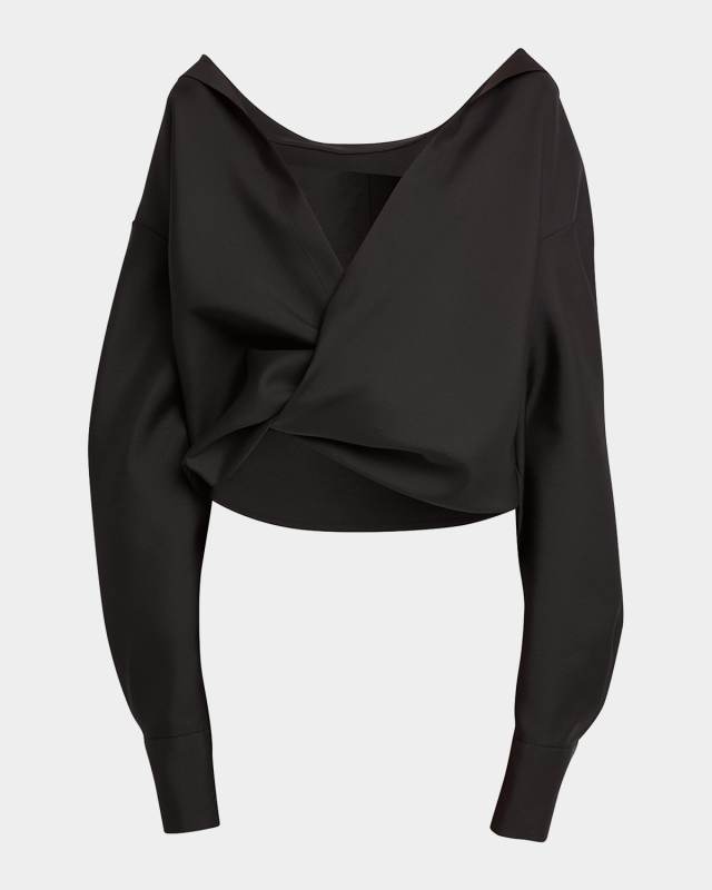 Draped Collared Wrap Blouse